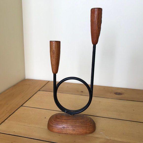 Giftcraft Accents Wood Metal Circle Mini Taper Candle Holder